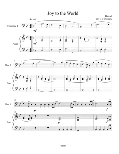 Joy to the World (trombone solo) with optional piano accompaniment (arr. B C Dockery)