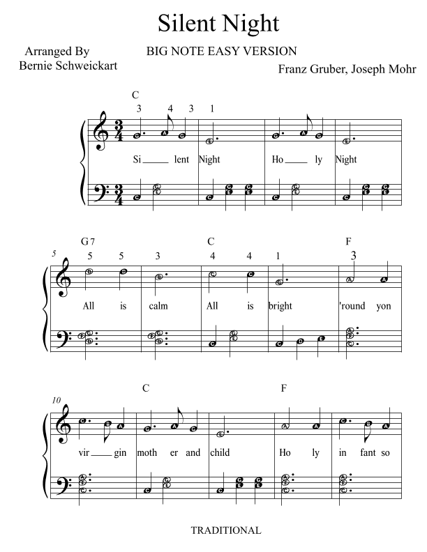 Silent Night BIG NOTE EASY VERSION (arr. Bernie Schweickart)