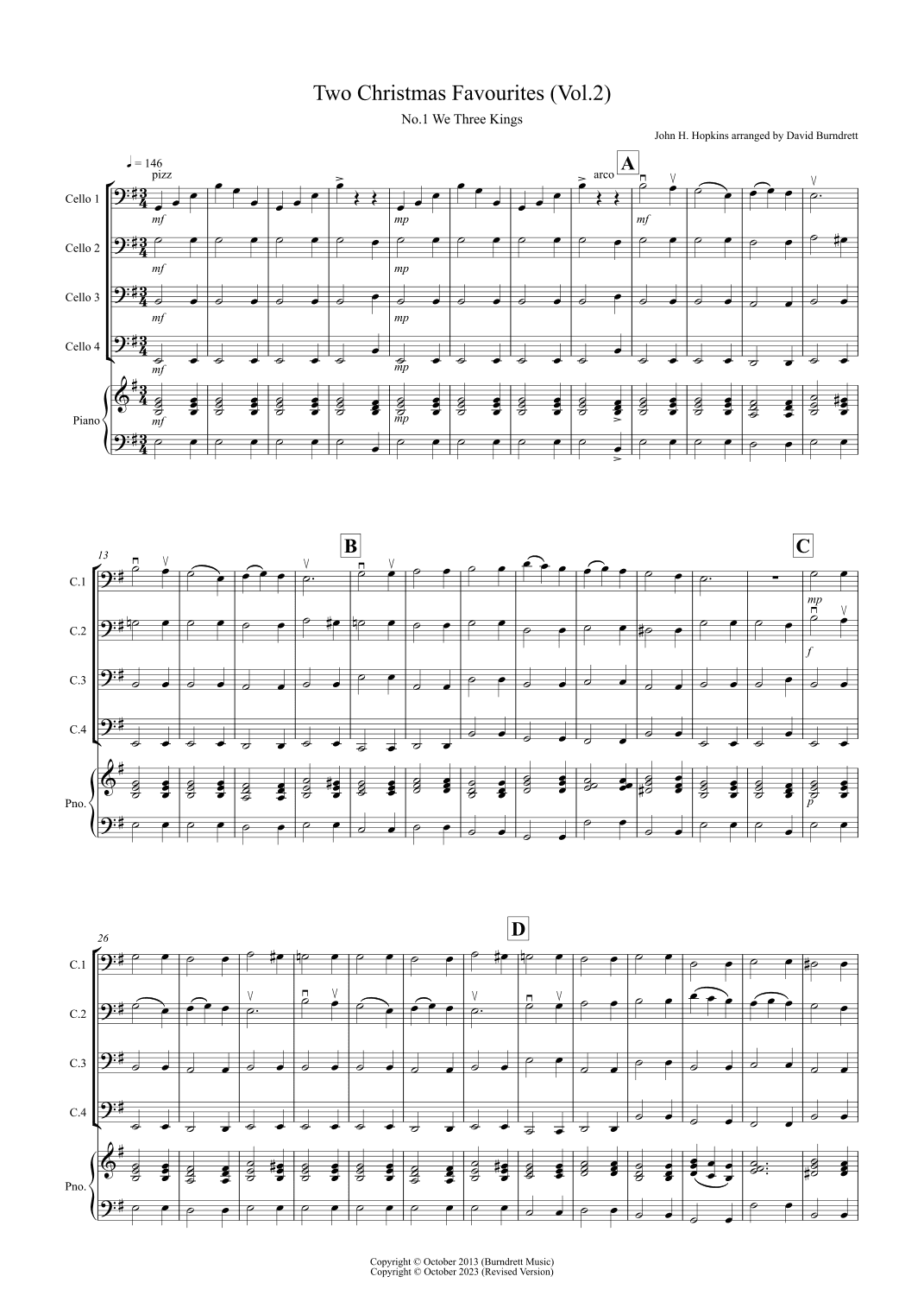 2 Christmas Favourites for Cello Quartet (volume two) (arr. David Burndrett)