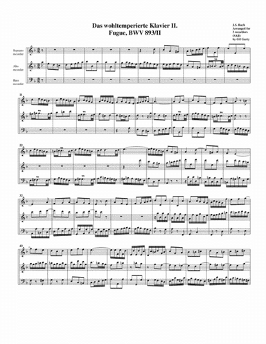 Fugue from Das wohltemperierte Klavier II, BWV 893/II (arrangement for 3 recorders) (arr. Gil Garty)