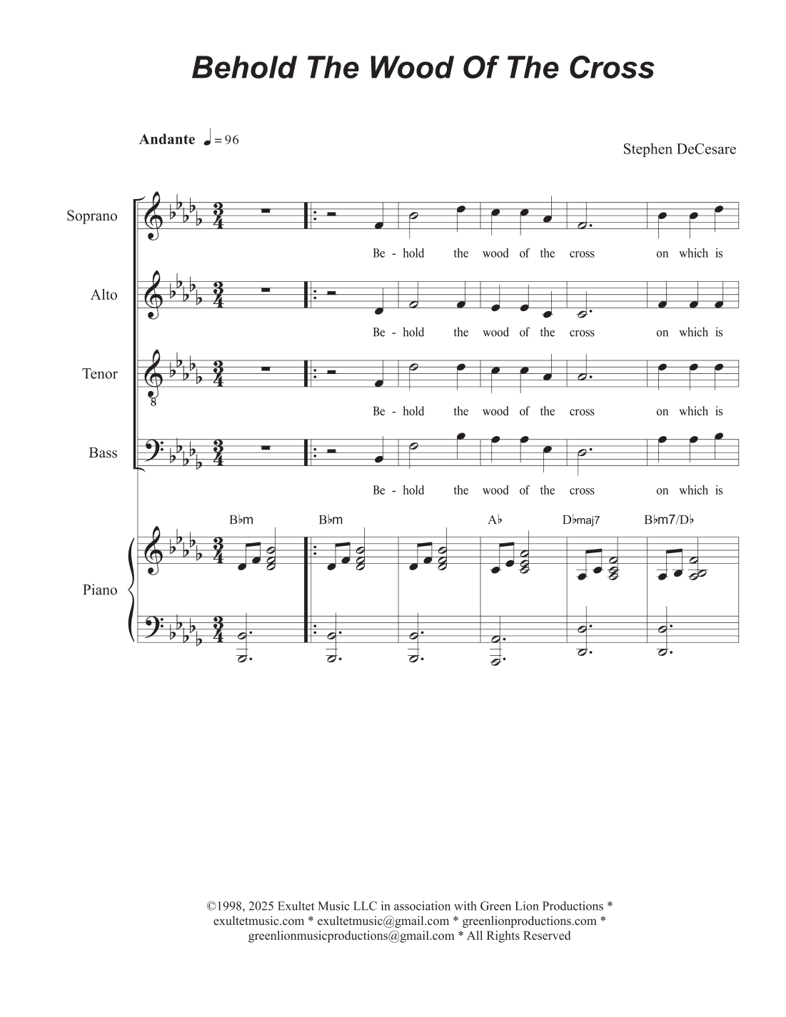 Behold The Wood Of The Cross (Solos and SATB)