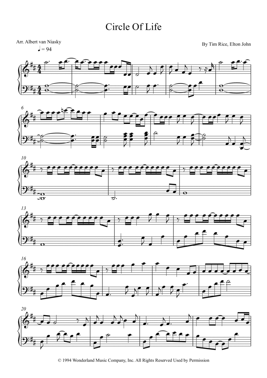 Circle Of Life (arr. Albert van Niasky)
