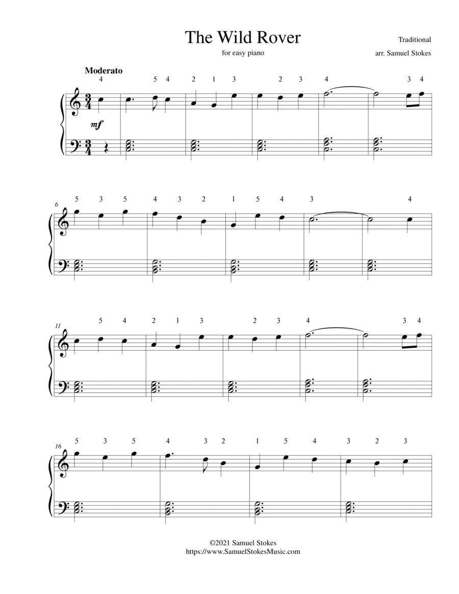 The Wild Rover - for easy piano (arr. Samuel Stokes)