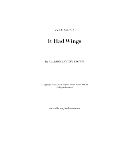 It Had Wings - Contemporary Piano Solo - by Allison Leyton-Brown