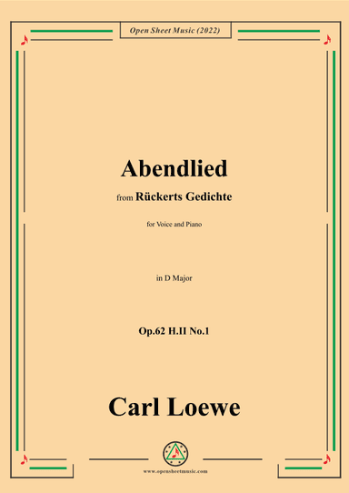 Loewe-Abendlied,Op.62 H.II No.1,in D Major (arr. OSM Press)