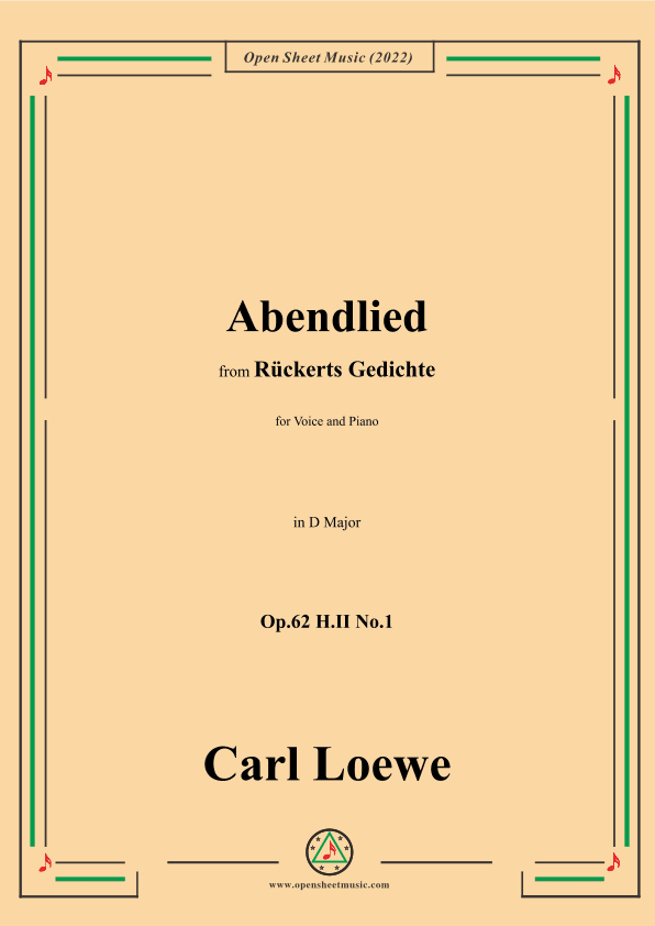 Loewe-Abendlied,Op.62 H.II No.1,in D Major (arr. OSM Press)