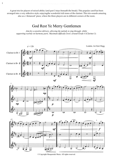 God Rest Ye Merry Gentlemen - Lovely Clarinet Trio arrangement for beginner - early intermediate. Su (arr. Keri Degg)