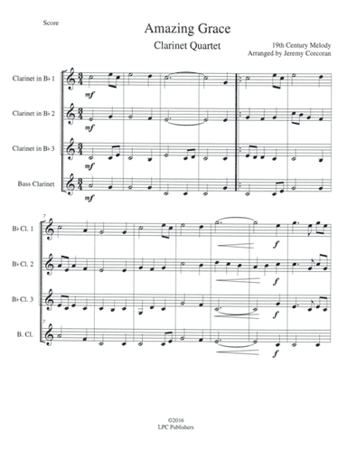 Amazing Grace for Clarinet Quartet (arr. Jeremy Corcoran)