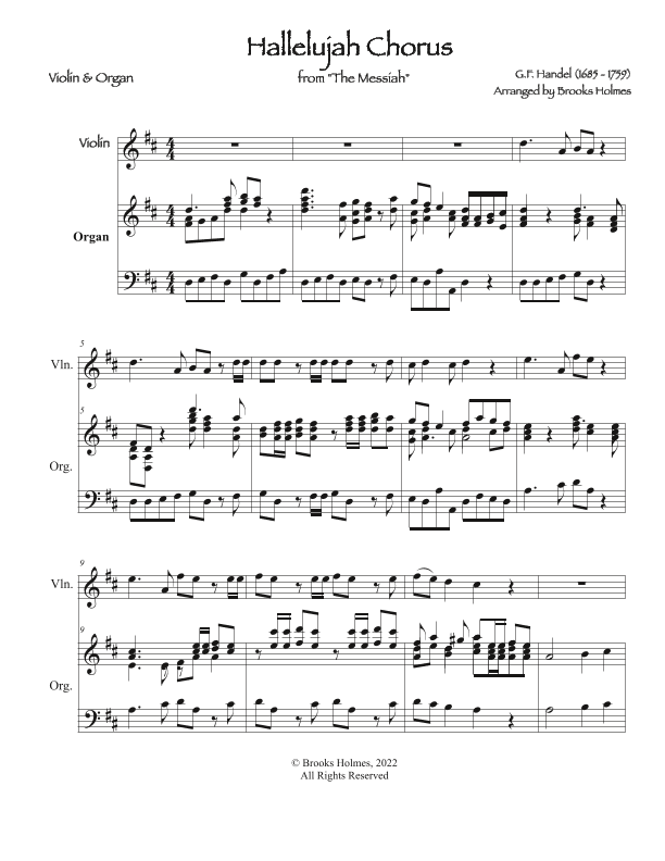 Hallelujah Chorus from "The Messiah" for Solo Violin & Organ (arr. Brooks Holmes)