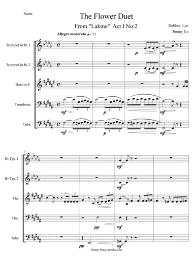 Flower Duet From Lakme for Brass quintet (arr. Jimmy Lo)