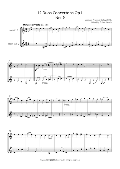 Gallay - 12 Duos Concertans Op. 1 No. 9 'Minuetto presto' (for Horn Duet) (arr. Robert Newth)