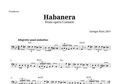 Habanera from Carmen by Bizet for Trombone with Chords (arr. Langanho)
