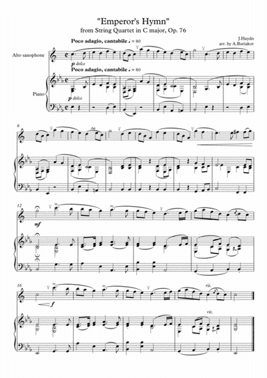 "Emperor's Hymn" from String Quartet in C major, Op. 76 sax alto (arr. A.Buriakov)