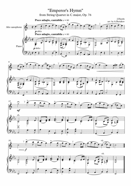 "Emperor's Hymn" from String Quartet in C major, Op. 76 sax alto (arr. A.Buriakov)