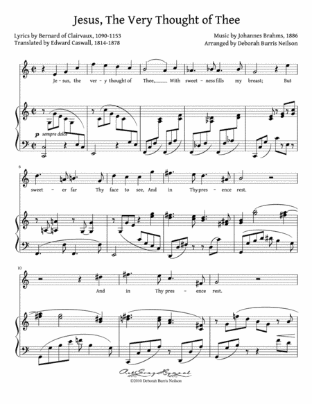 Jesus, The Very Thought of Thee / Brahms' "Wie Melodien" (Low Voice) (arr. Deborah Burris Neilson)