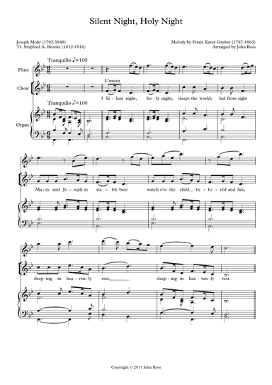 Silent Night, Holy Night (SATB, Flute, Organ) (Words by Brooke) (arr. John Ross)