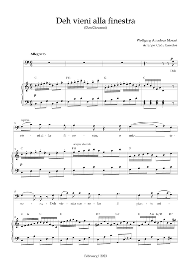 Deh vieni alla finestra (Don Giovanni) Mozart - C Major Chords (BARITONE) (arr. Cadu Barcelos)