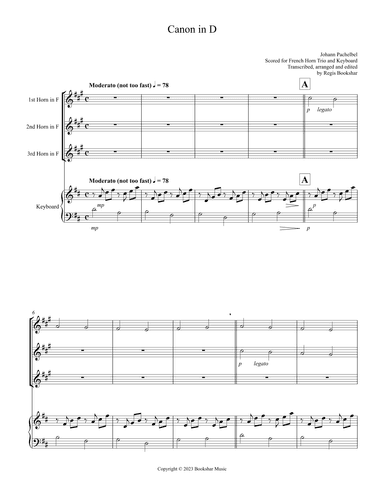Canon in D (Pachelbel) (D) (French Horn Trio, Keyboard) (arr. Regis Bookshar)