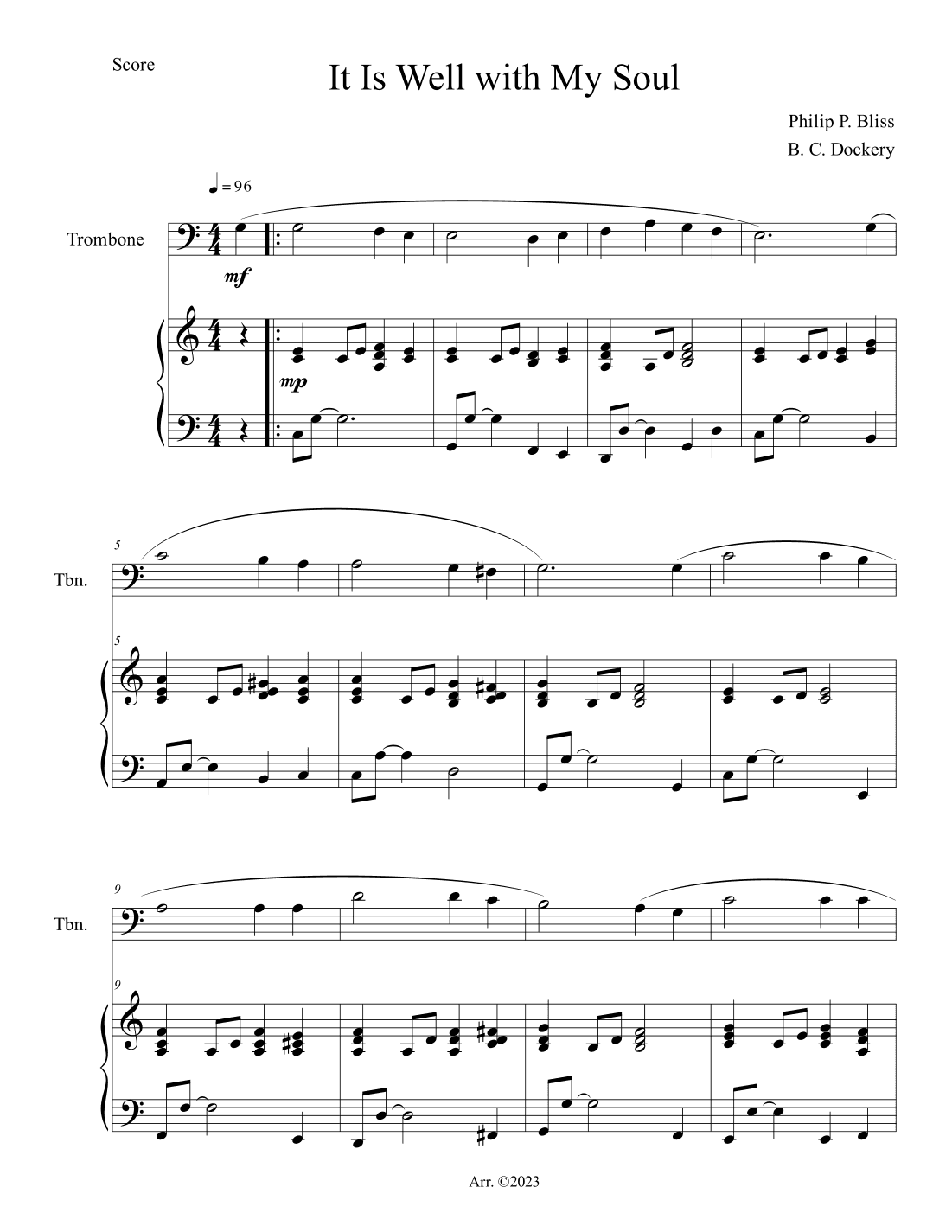 It Is Well with My Soul (Trombone Solo with Piano Accompaniment) (arr. B. C. Dockery)