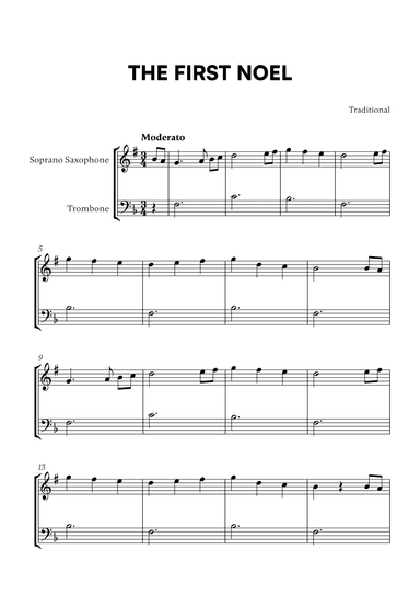 Traditional - The First Noel (F Major) (for Soprano Saxophone and Trombone) (arr. Cadenza Editions)