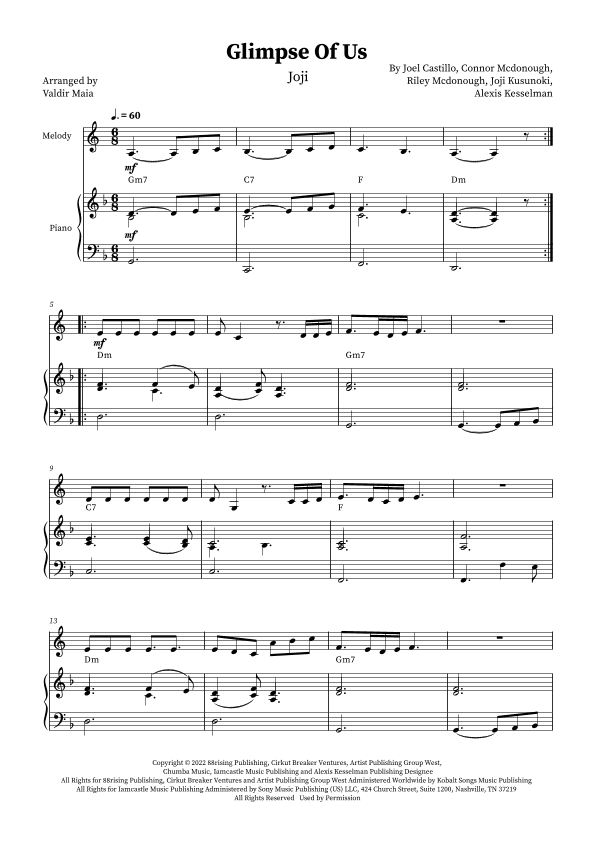 Glimpse Of Us (arr. Valdir Maia)