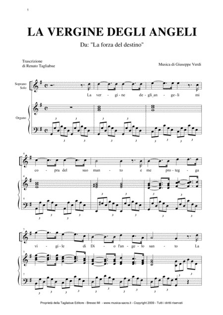 LA VERGINE DEGLI ANGELI - Verdi - For Soprano (or any instrument in C) and Organ (arr. Renato Tagliabue)