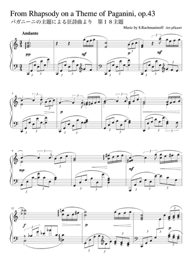 Vasil'evich:Rapsodie sur un thème de Paganini Op.43 pour Piano et Orchestre (Cdur) (arr. pfkaorimusic)