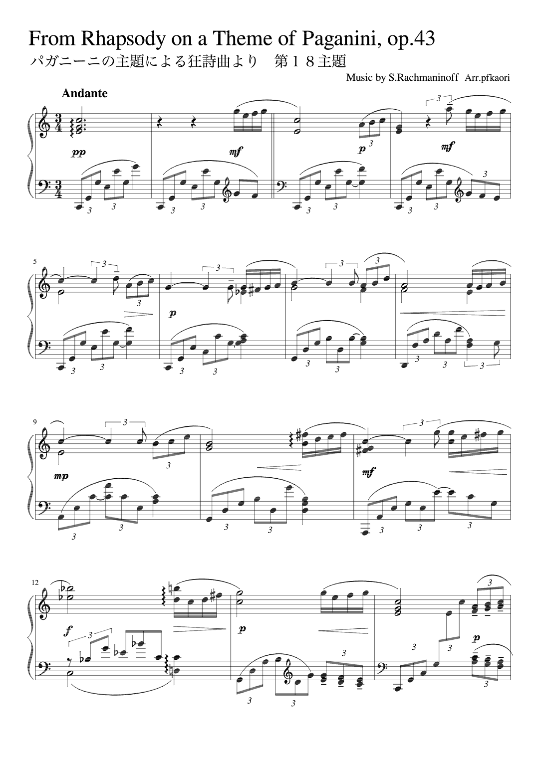 Vasil'evich:Rapsodie sur un thème de Paganini Op.43 pour Piano et Orchestre (Cdur) (arr. pfkaorimusic)