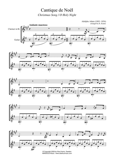 O Holy Night / Cantique de noel for clarinet in Bb and guitar (arr. K. Krantz)
