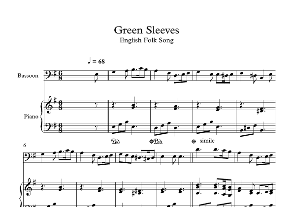 Greensleeves - English Folk Song (Bassoon + Piano) (arr. Digital Book Music)