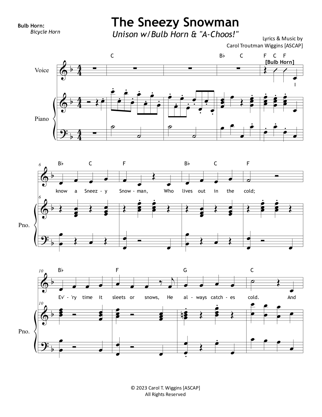 The Sneezy Snowman (Unison w/Bulb Horn & "A-Choos!")