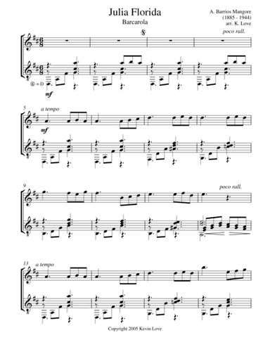 Julia Florida - Barcarola (Flute and Guitar) - Score and Parts (arr. Kevin Love)