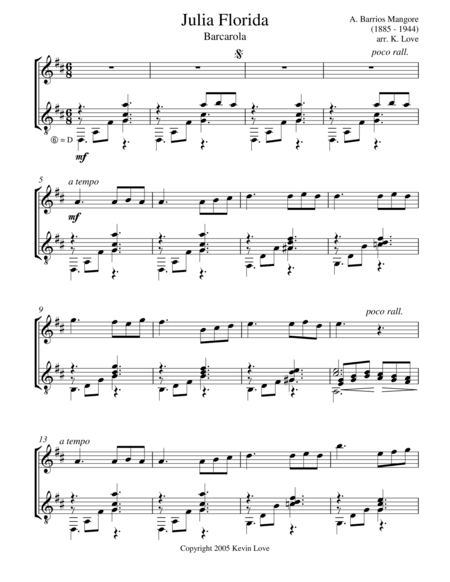 Julia Florida - Barcarola (Flute and Guitar) - Score and Parts (arr. Kevin Love)