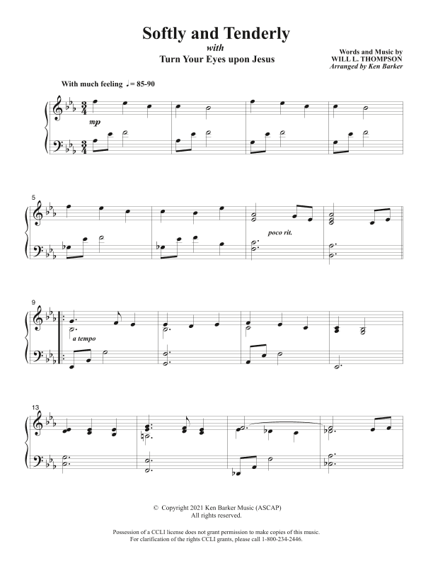 Softly and Tenderly with Turn Your Eyes upon Jesus (arr. Ken Barker)