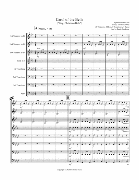 Carol of the Bells (F min) (Brass Octet - 3 Trp, 1 Hrn, 3 Trb, 1 Tuba) (arr. Regis Bookshar)