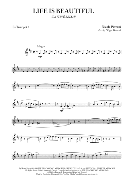 Life Is Beautiful (la Vita E Bella) (arr. Diego Marani)