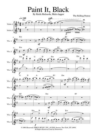 Paint It, Black (arr. Golden Skull Editions)