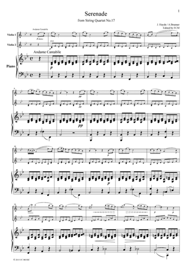 Haydn Serenade (String Quartet No.17, 2nd mvt.), for 2 Violins & Piano, VN213 (arr. FCMUSIC)