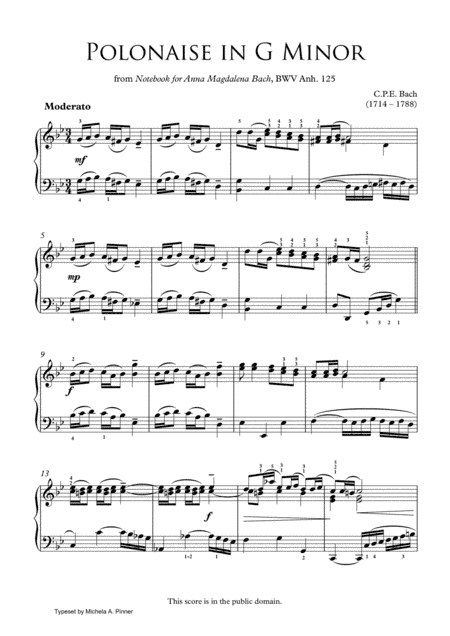 Polonaise in G Minor (BWV Anh. 125) by C.P.E. Bach (arr. Michela A. Pinner)