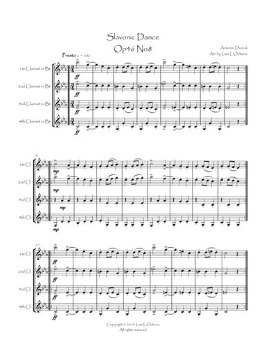 Slavonic Dance Op46 No8 for Clarinet Quartet (arr. Lisa L Ochoco)
