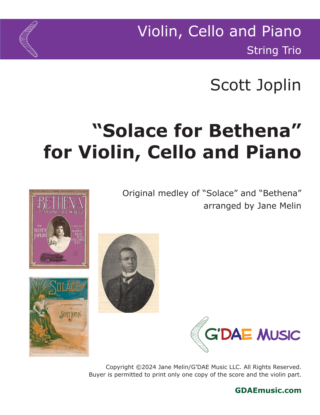 Solace for Bethena - A Joplin Medley for Piano Trio (arr. Jane Melin)