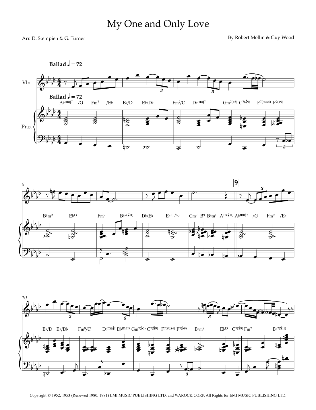 My One And Only Love (arr. Debra E. Stempien, Gregory H. Turner)