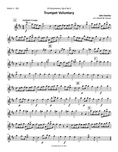 Trumpet Voluntary (Andante Largo) from 10 Voluntaries Op.6 No.5 (Stanley) STRING QUARTET (arr. David W. Cason)