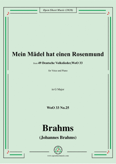 Brahms-Mein Mädel hat einen Rosenmund,WoO 33 No.25,in G Major,for V&Pno (arr. MSM)