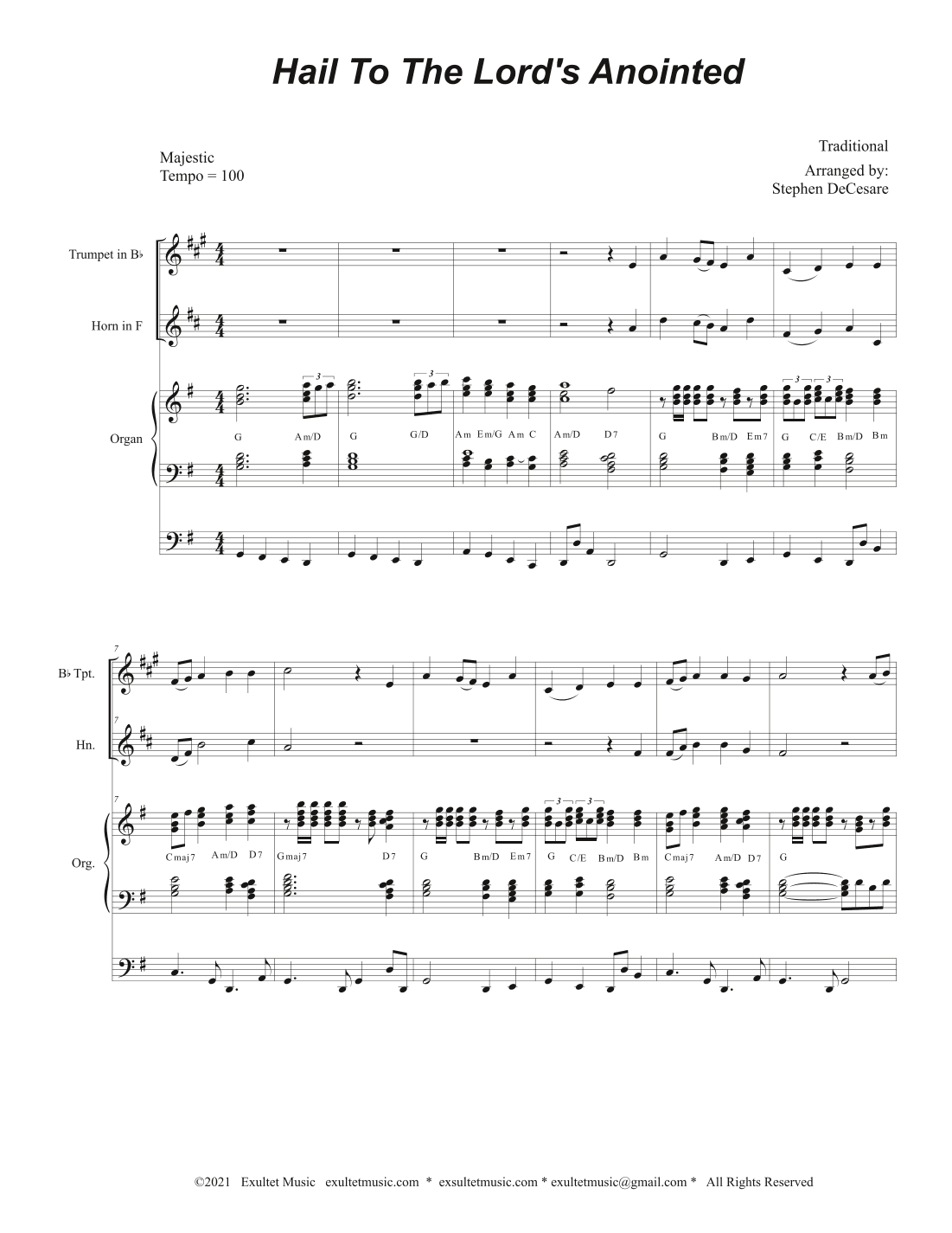 Hail To The Lord's Anointed (Duet for Bb-Trumpet and French Horn) - Organ accompaniment) (arr. Stephen DeCesare)