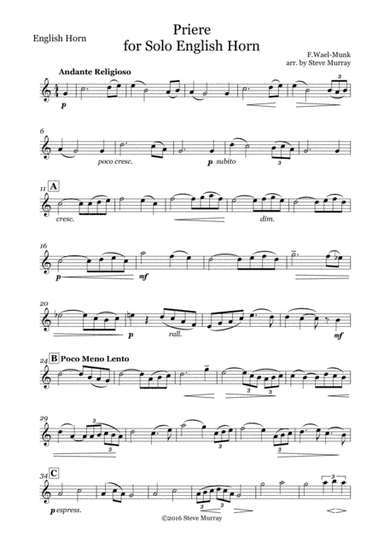 Priere for English Horn Solo (arr. Steven H Murray)