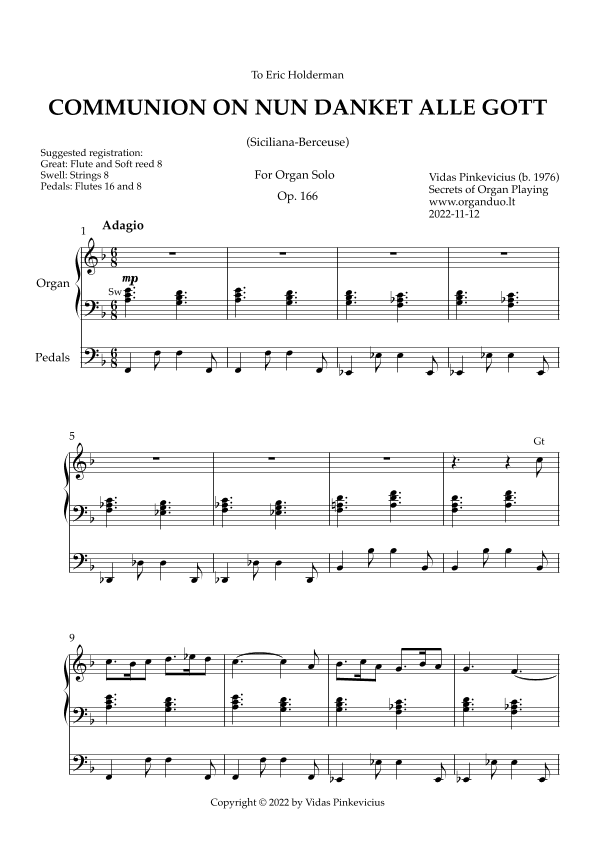 Communion on Nun danket alle Gott, Op. 166 (Organ Solo) by Vidas Pinkevicius