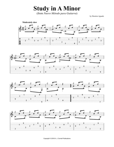 Study in A Minor (from Nuevo Método para Guitarra) (arr. A. J. Cornell Publications)