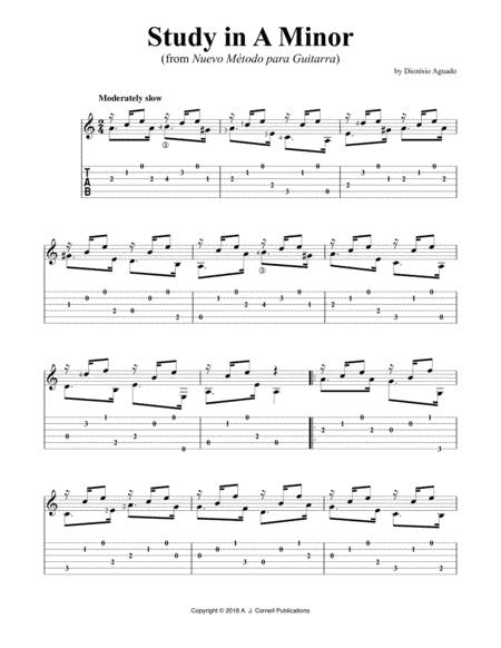 Study in A Minor (from Nuevo Método para Guitarra) (arr. A. J. Cornell Publications)
