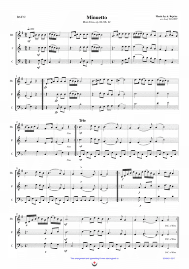 Horn Trios, Nb. 12 MENUET and Nb. 23 MENUET (arr. Josef STASTNY)